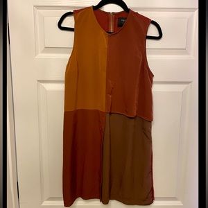 Zara Brown & Orange Color Block Shirt Dress | Size Large